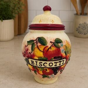 1990's Handpainted Nonni's Biscotti Canister
